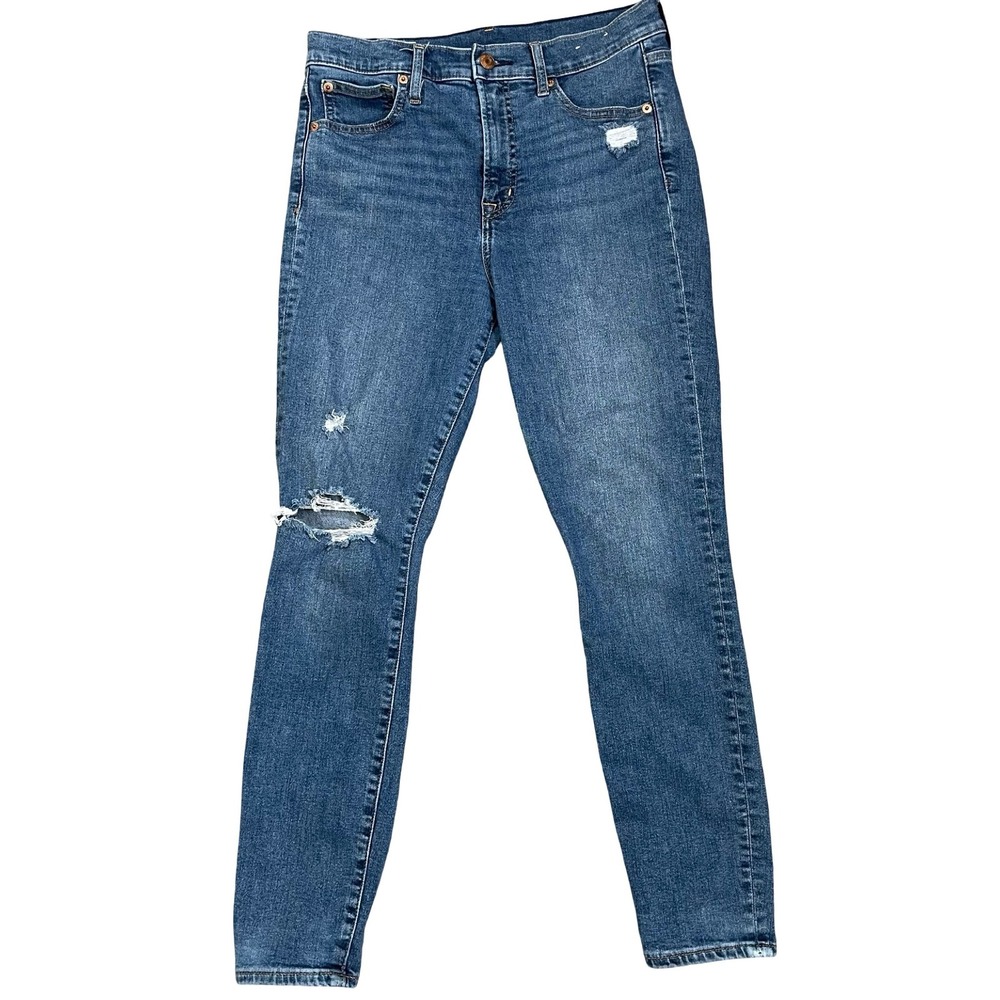 Gap True Skinny High Rise Jeans Women 10R Blue Distressed Denim Casual Classic‎
